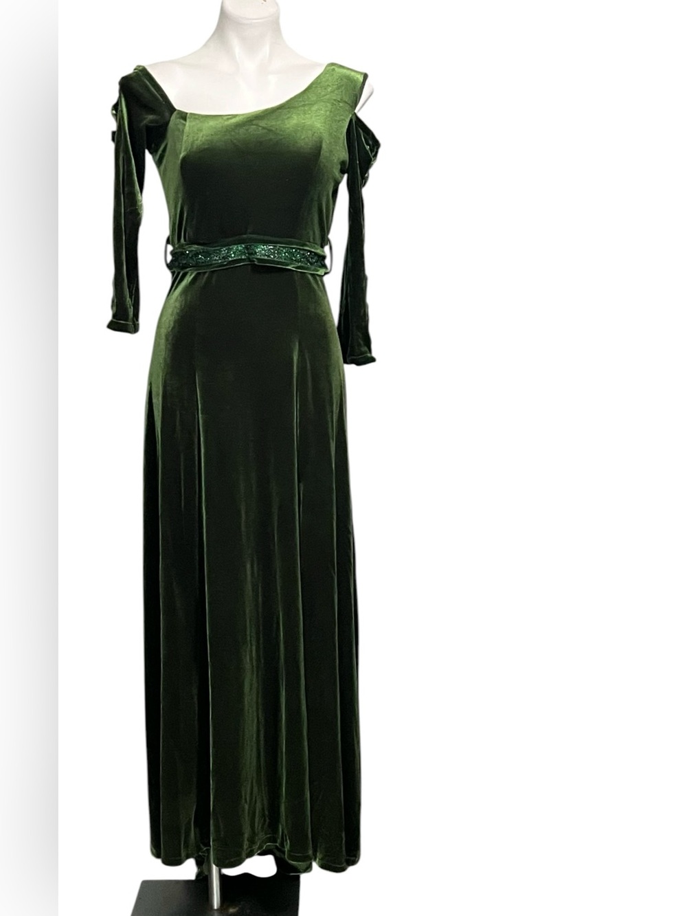 Classic Green Velvet Evening Dress Unbranded S/M (2-6) off-shoulder witchy - Picture 2 of 7